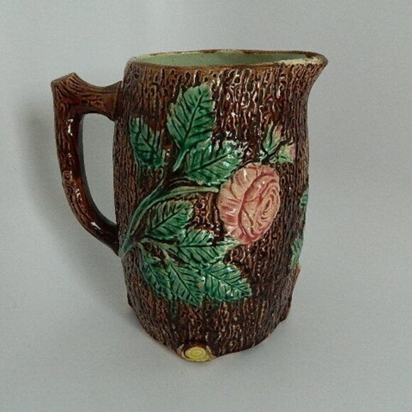 Majolica 8” Brown w\Flowers Pitcher